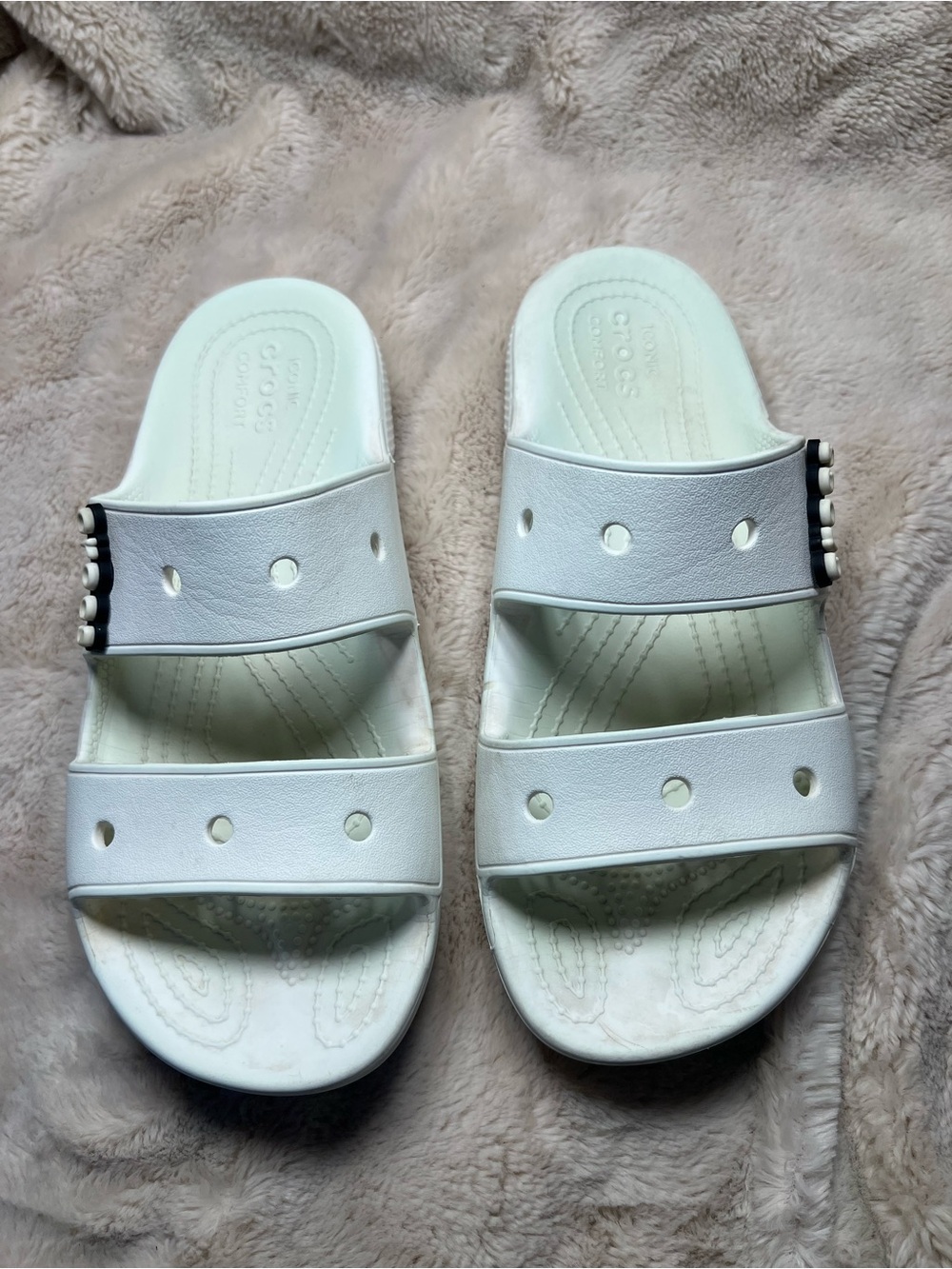 white Crocs Classic Two-Strap Sandals womens 9
